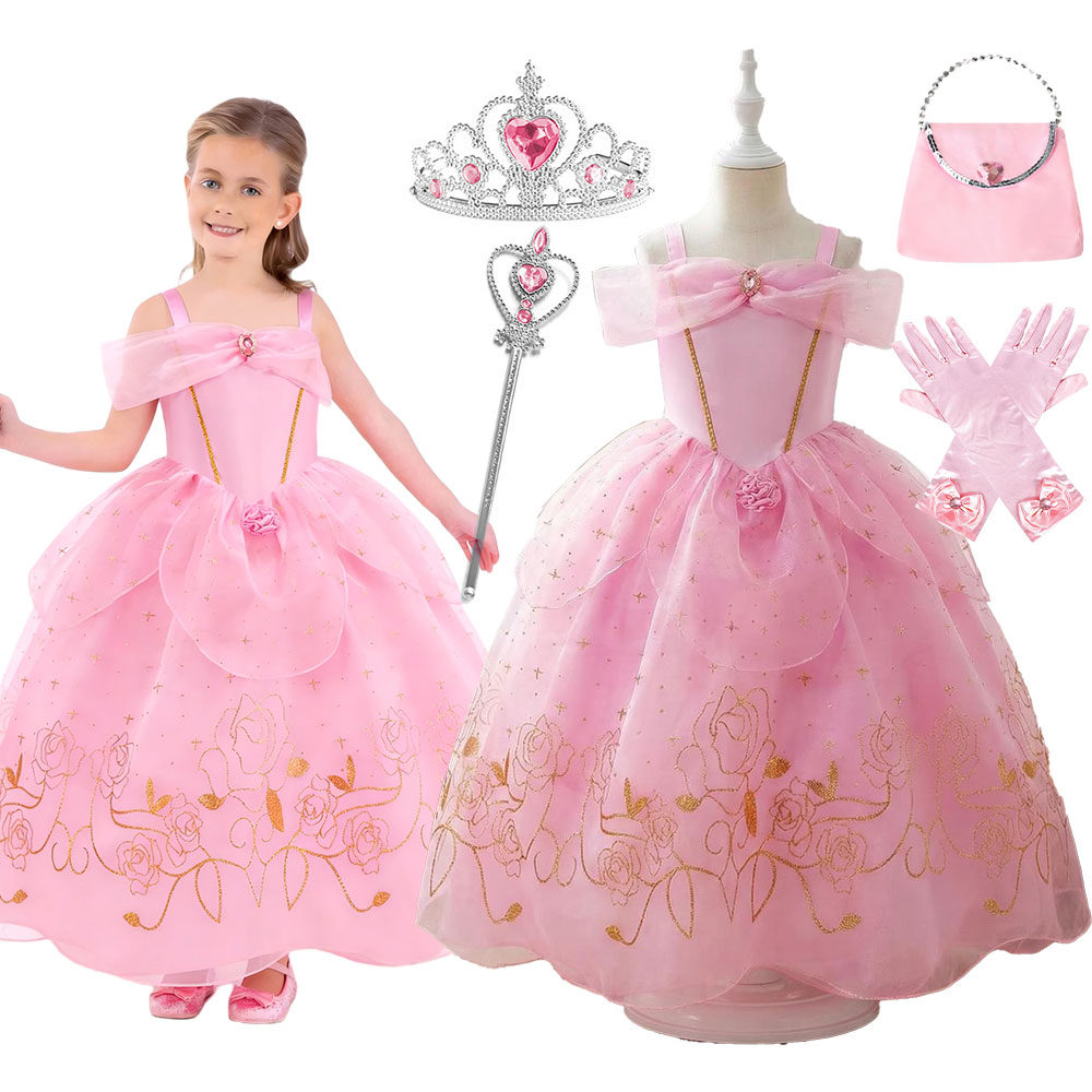 Cosplay Prop Bow - Vestido de Princesa Rosa para Meninas,
